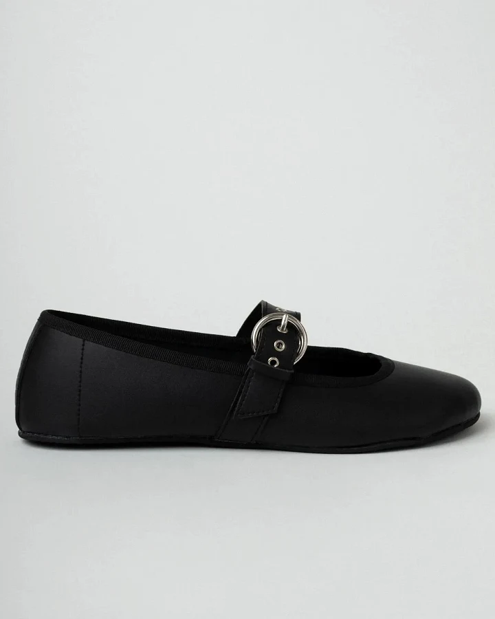 Clotsy Damen vegan Flats Fivela Schwarz