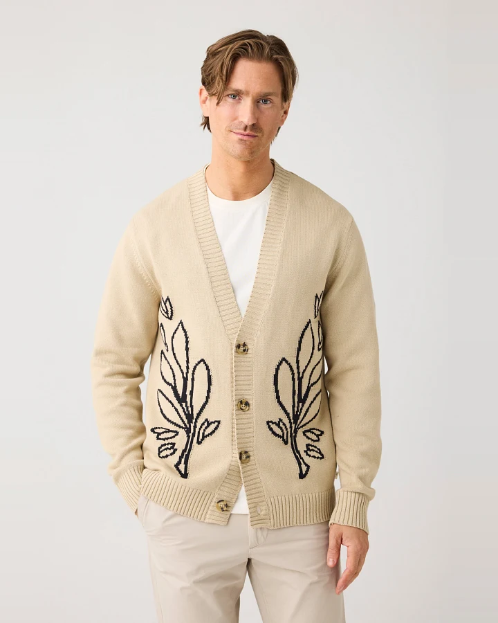 KnowledgeCotton Apparel Herren vegan Strickjacke Sos Jacquard Light Feather Gray