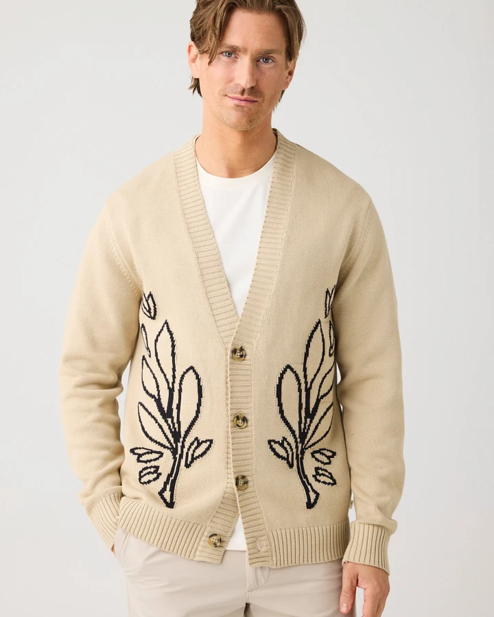 KnowledgeCotton Apparel Herren vegan Strickjacke Sos Jacquard Light Feather Gray