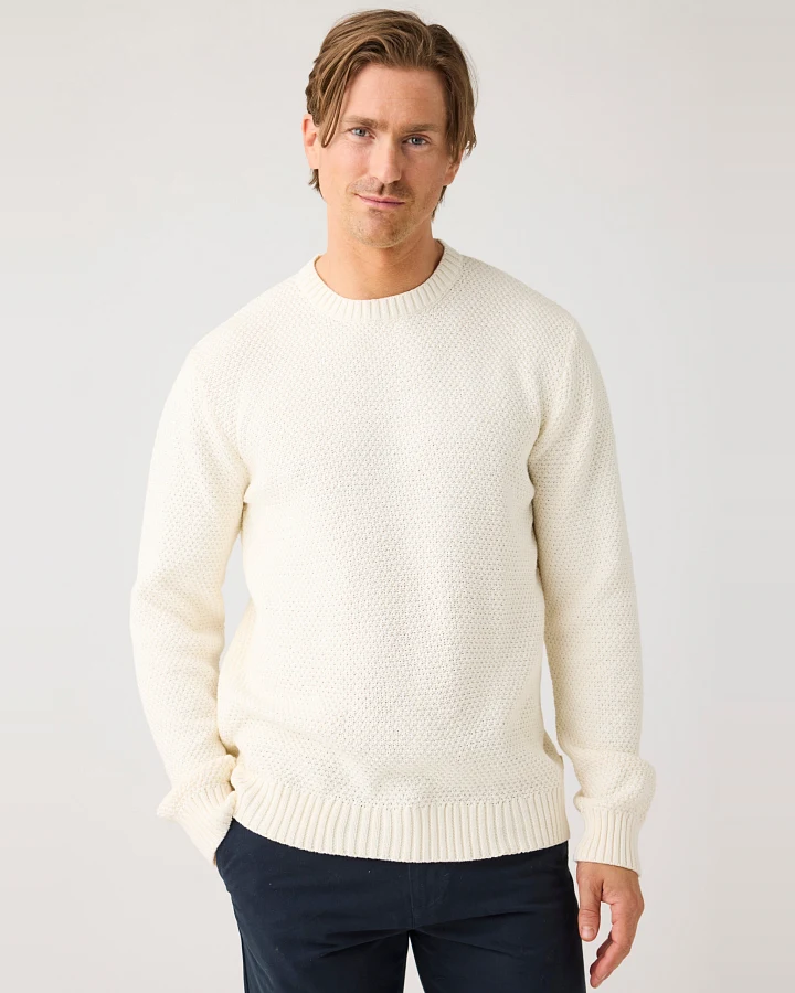 KnowledgeCotton Apparel Herren vegan Strickpullover Rundhalsausschnitt Egret Weiß