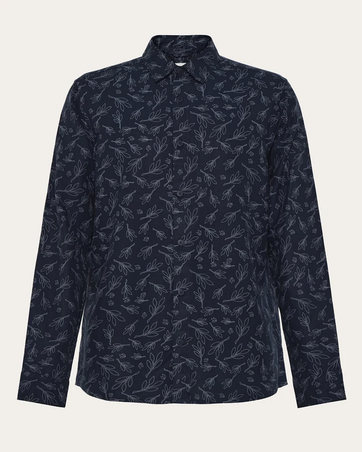 KnowledgeCotton Apparel Herren vegan Hemd Sos Bedruckt Blau