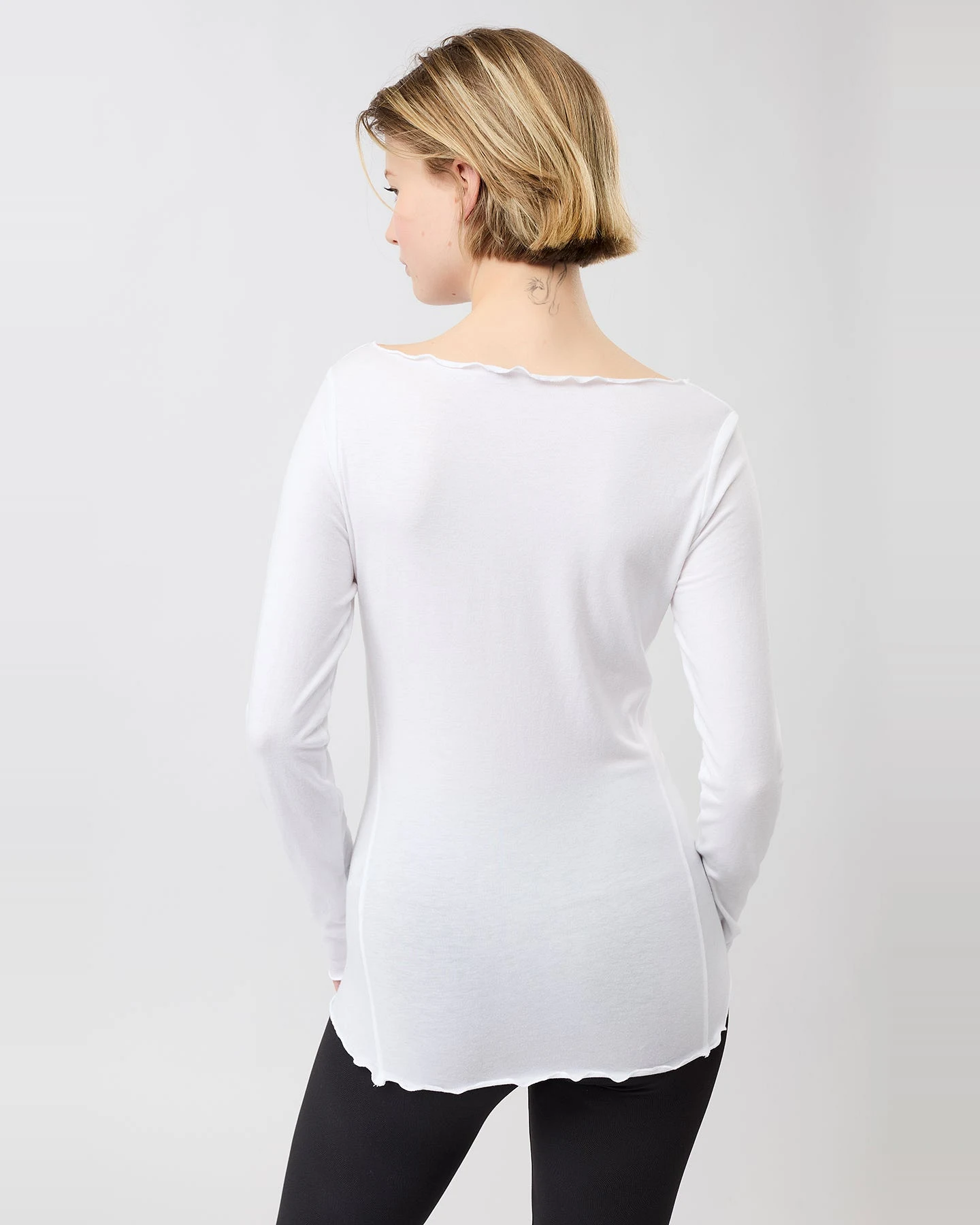 MANDALA Damen vegan Longsleeve Basic Weiß – Ansicht 2