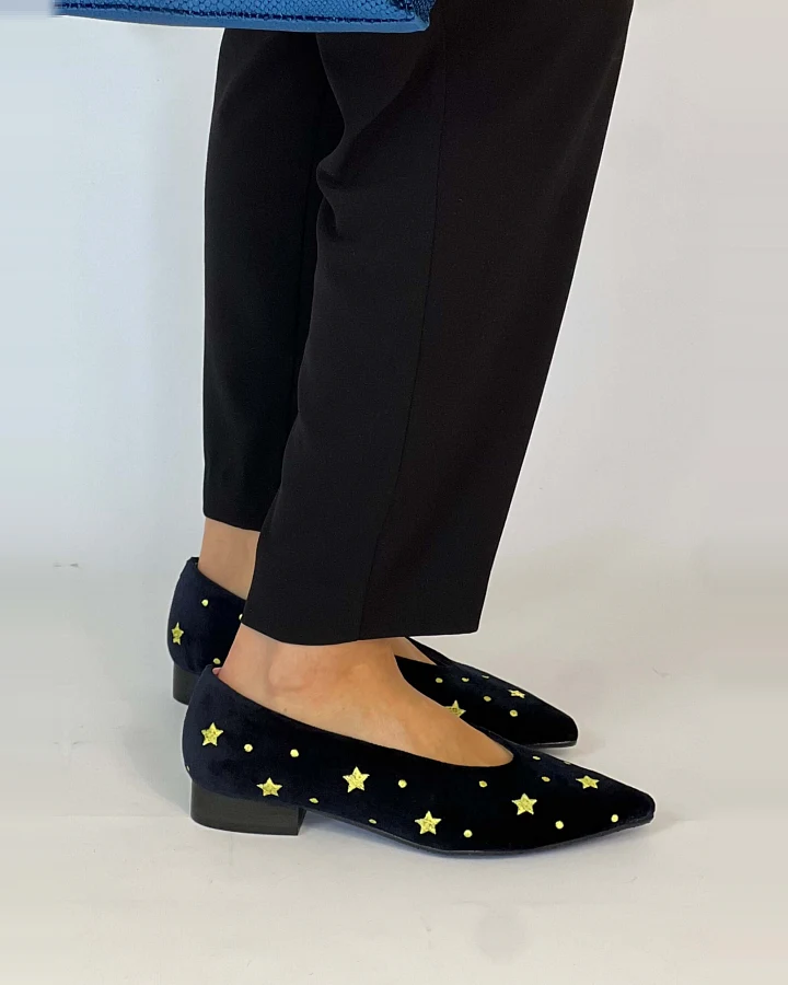 Momoc Damen vegan Ballerinas Starry Marineblau