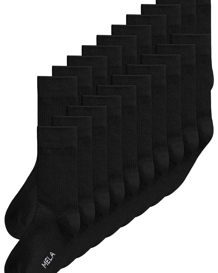 MELA Damen vegan Multipack 20x Socken Gerippt Schwarz