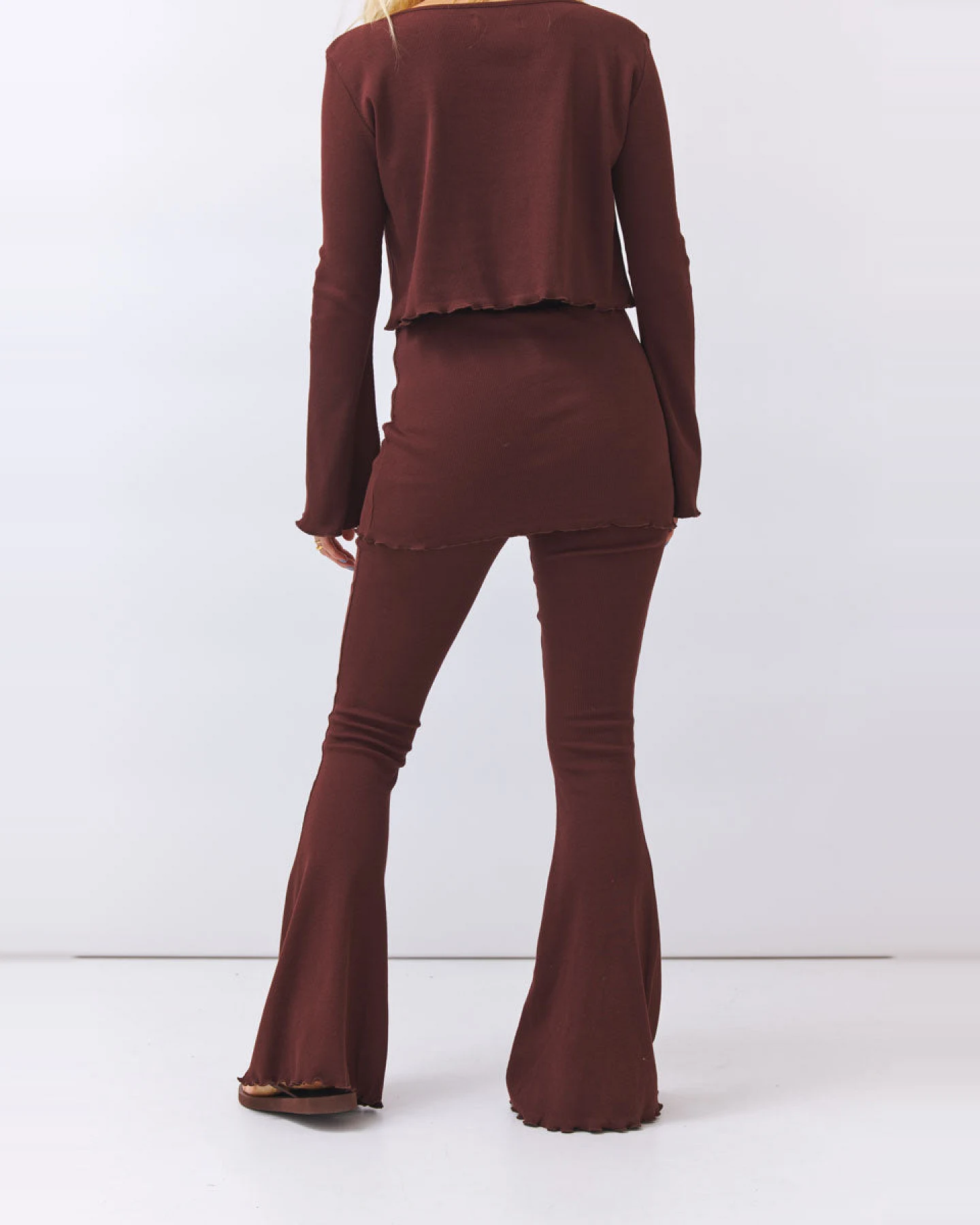 Baìge the Label Damen vegan Hose Ausgestellter Rock Batari Dunkelschokolade – Ansicht 2