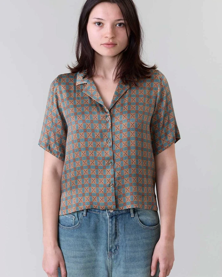 Yahmo Damen vegan Hemd Elfie Atlas Beige Blau