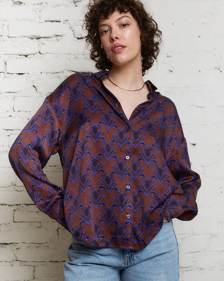 Yahmo Damen vegan Shirt Mona Moka Braun/Violett