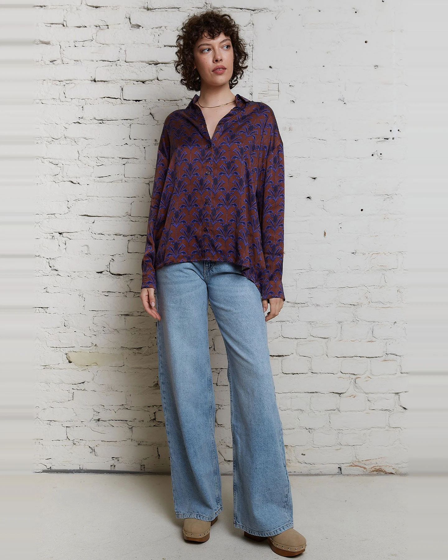 Yahmo Damen vegan Shirt Mona Moka Braun/Violett – Ansicht 2