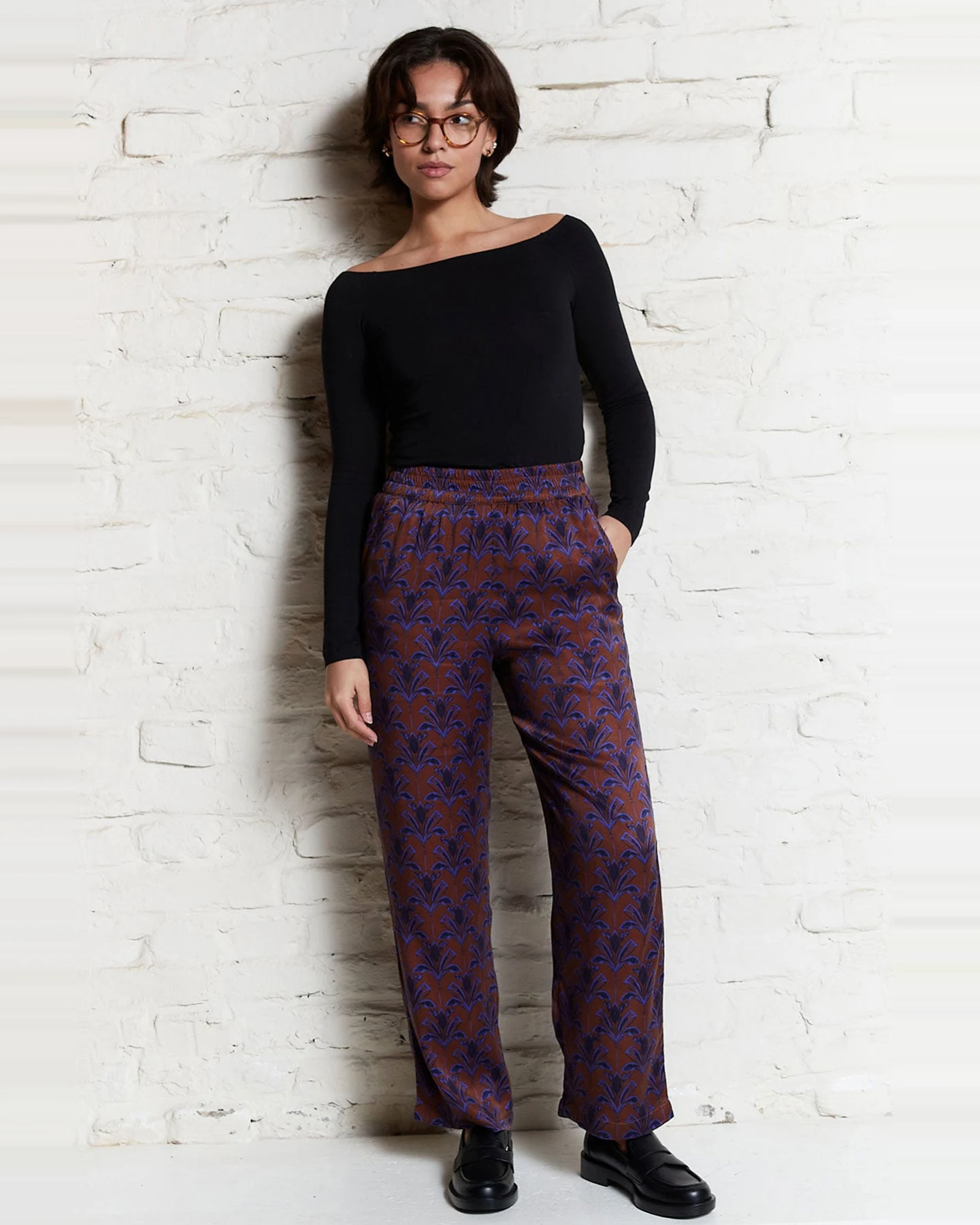 Yahmo Damen vegan Hose Hilde Moka Braun/Violett – Ansicht 2