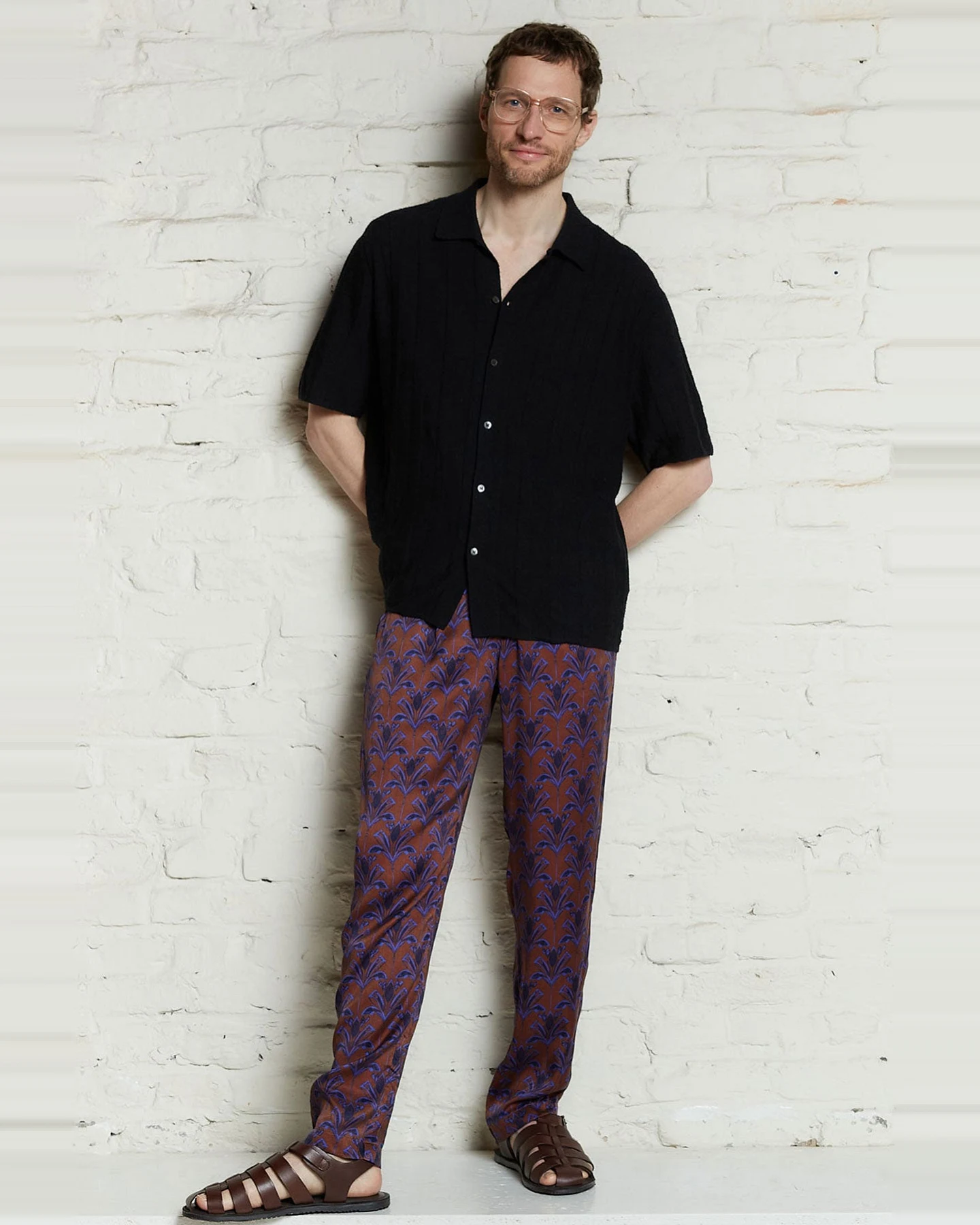 Yahmo Herren vegan Hose Walter Moka Lila/Braun – Ansicht 2