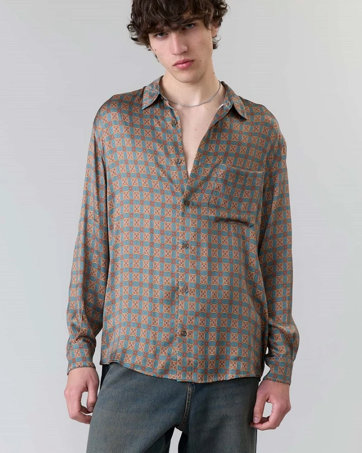 Yahmo Herren vegan Hemd Hans Atlas Beige Blau