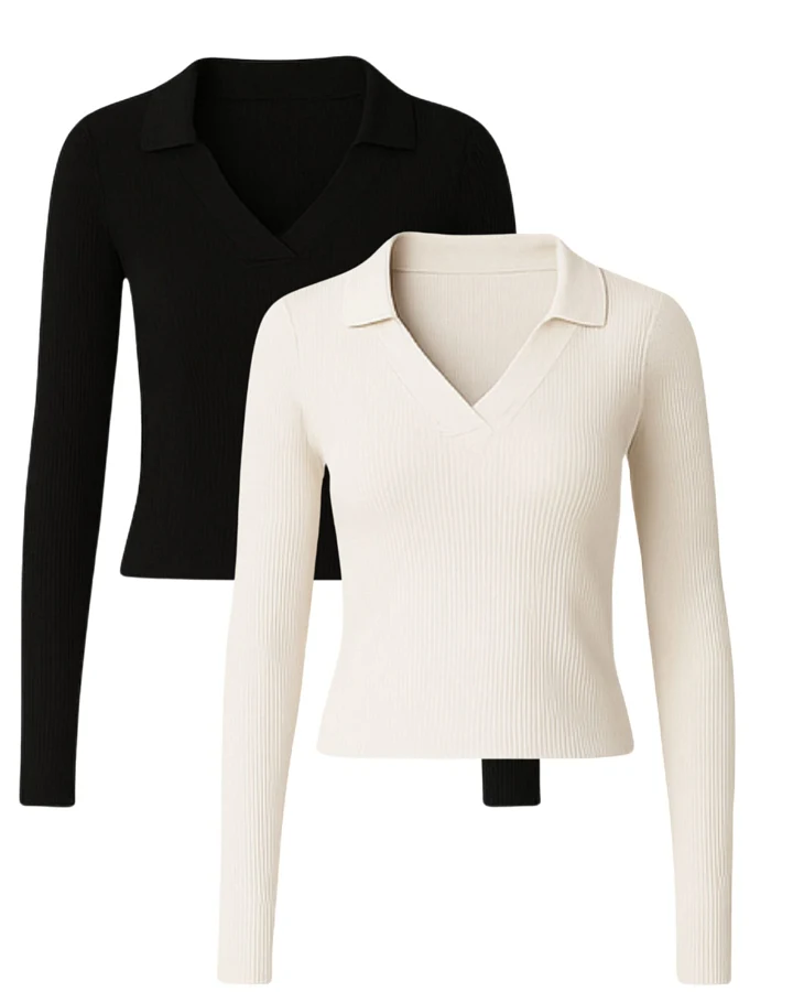 GORG Damen vegan Multipack 2x Langarmshirts Schwarz & Beige