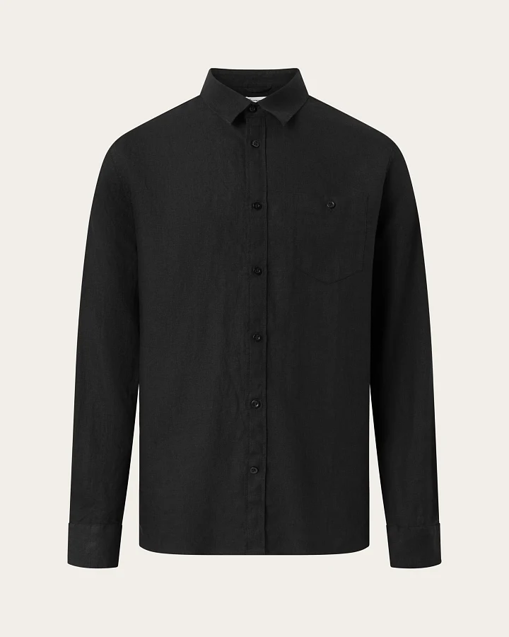 KnowledgeCotton Apparel Herren vegan Hemd Custom Fit Black Jet