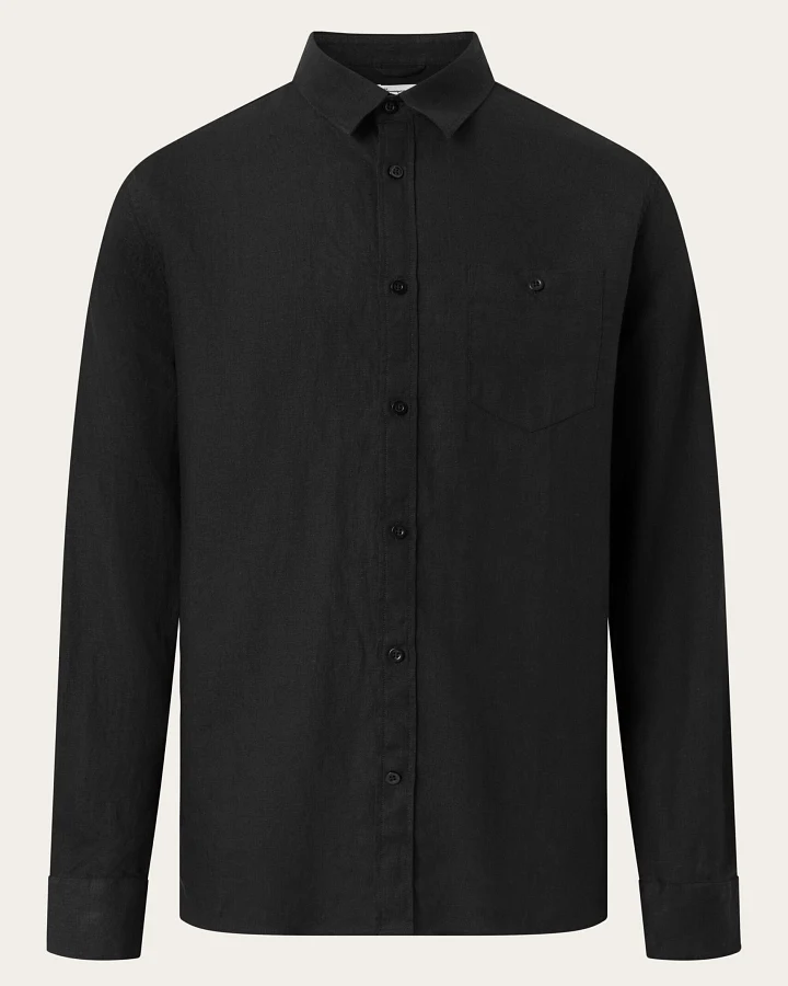 KnowledgeCotton Apparel Herren vegan Hemd Custom Fit Black Jet