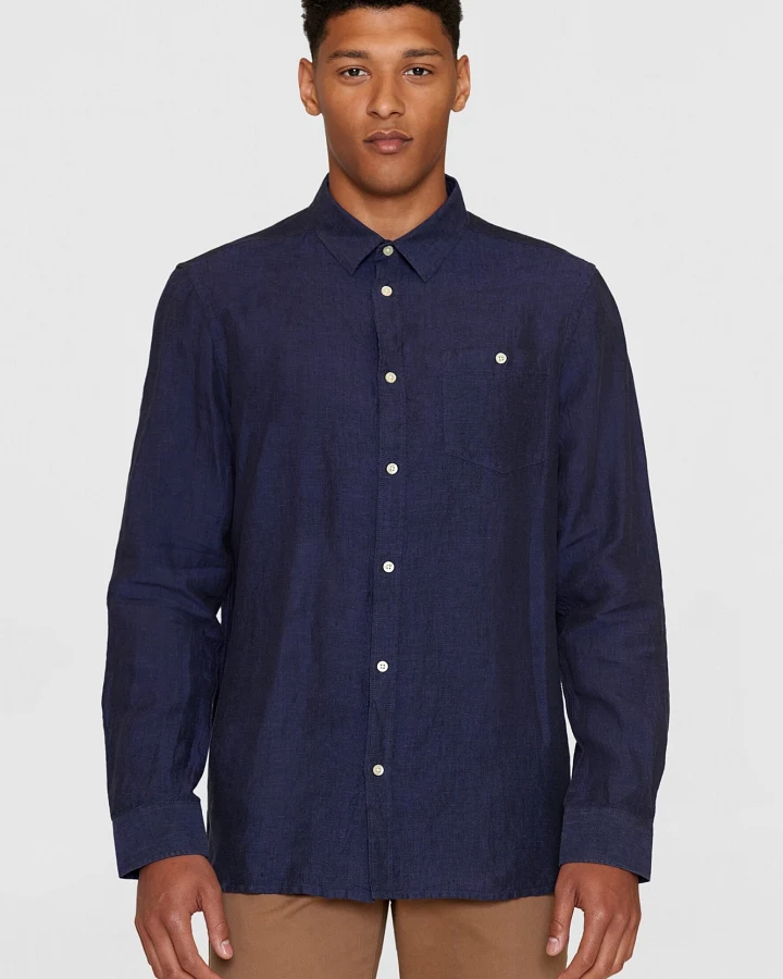 KnowledgeCotton Apparel Herren vegan Hemd Custom Fit Total Eclipse