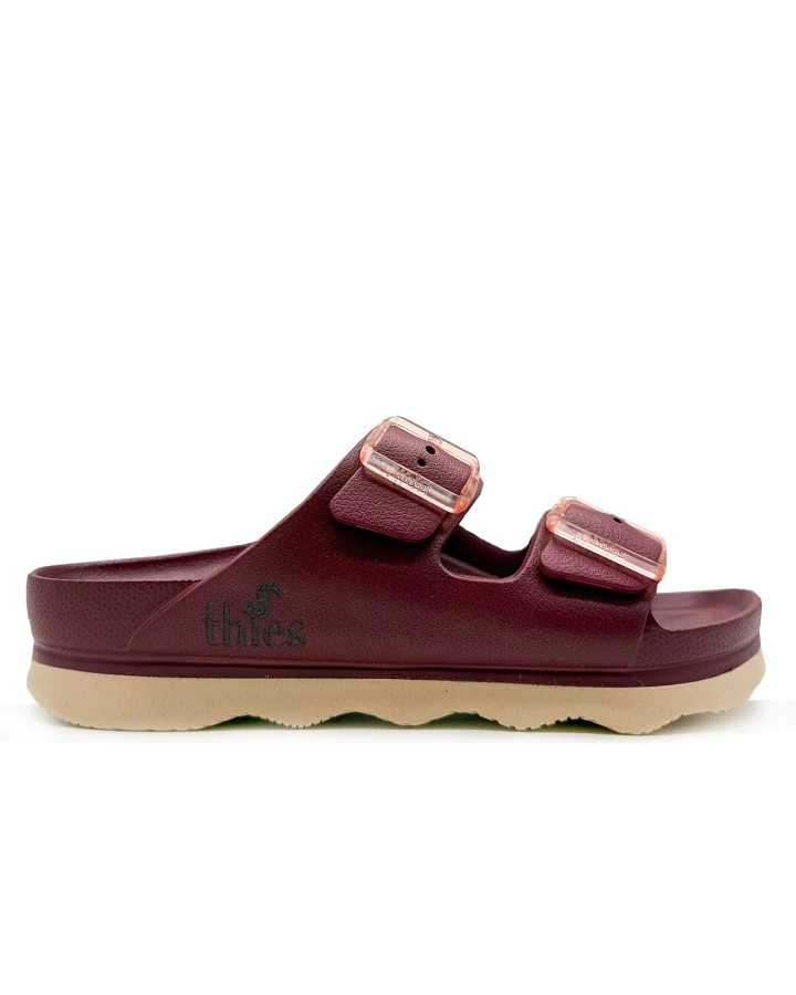 thies Damen vegan Sandale Ecofoam Double Bordeaux Rot