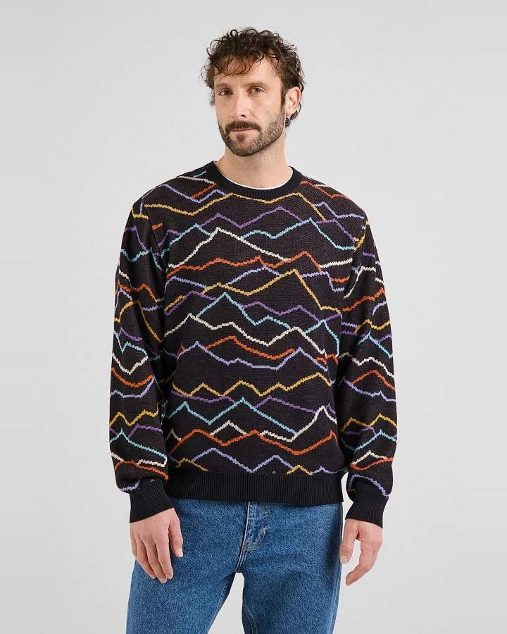 Strickpullover Mora Line Mountain AOP Schwarz