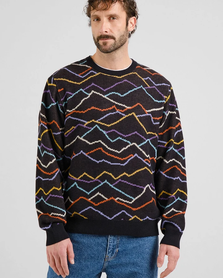 Strickpullover Mora Line Mountain AOP Schwarz