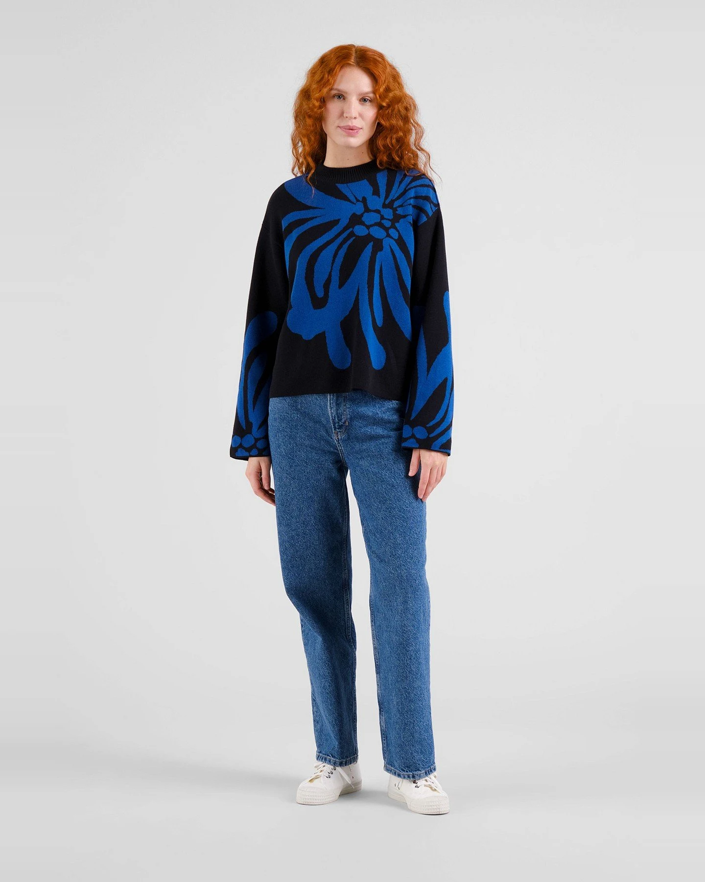 Strickpullover Limhamn Big Flower Schwarz – Ansicht 3
