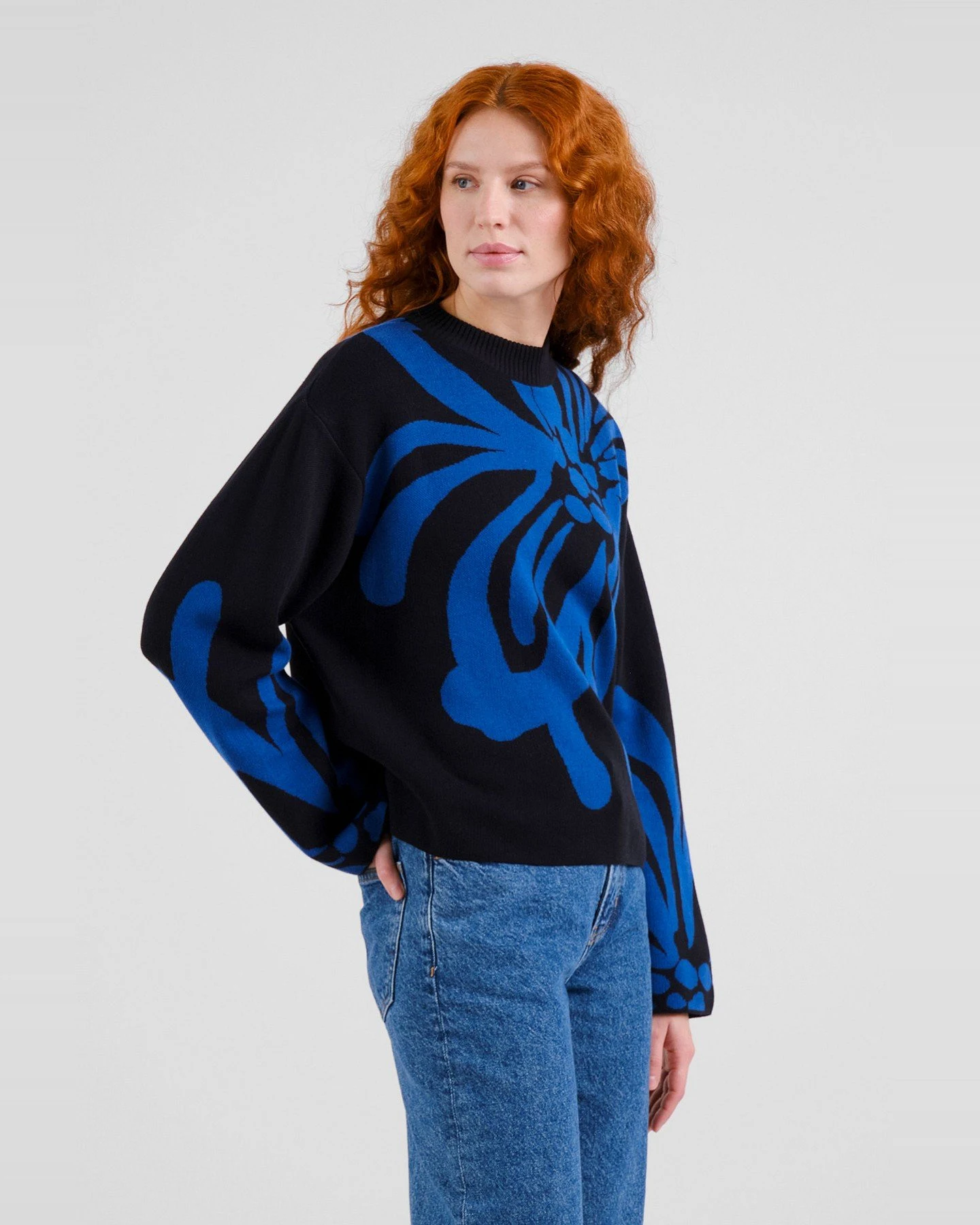 Strickpullover Limhamn Big Flower Schwarz – Ansicht 4