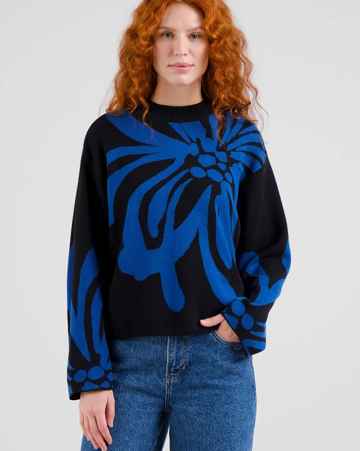 Strickpullover Limhamn Big Flower Schwarz