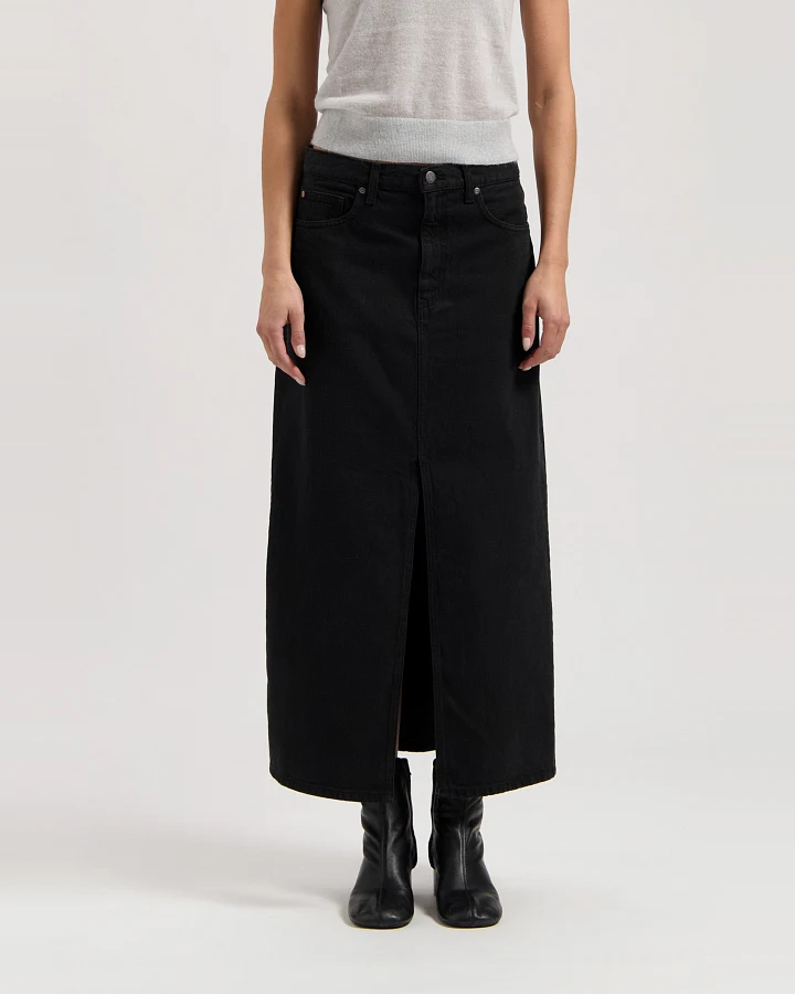 MUD Jeans Damen vegan Rock Denim Lang Lena Schwarz