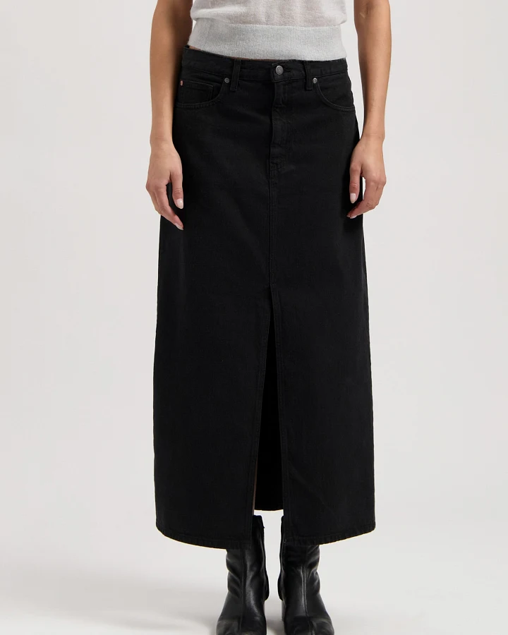 MUD Jeans Damen vegan Rock Denim Lang Lena Schwarz