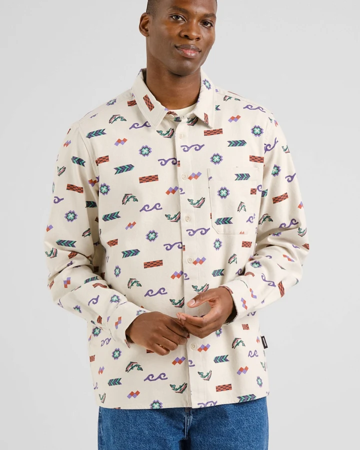 Hemd Rute Flannel Trout and Waves Off White