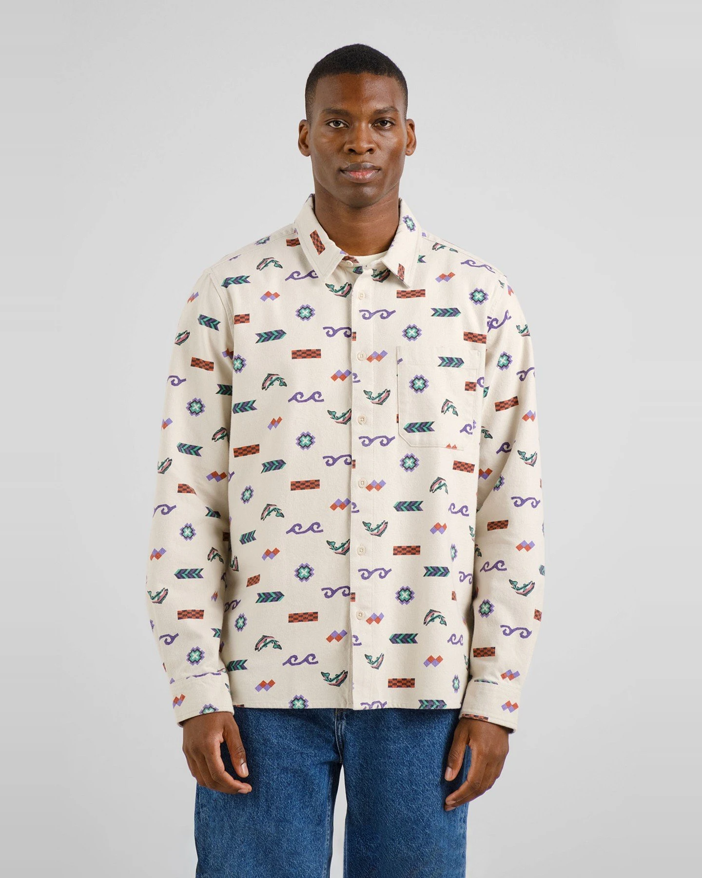 Hemd Rute Flannel Trout and Waves Off White – Ansicht 2