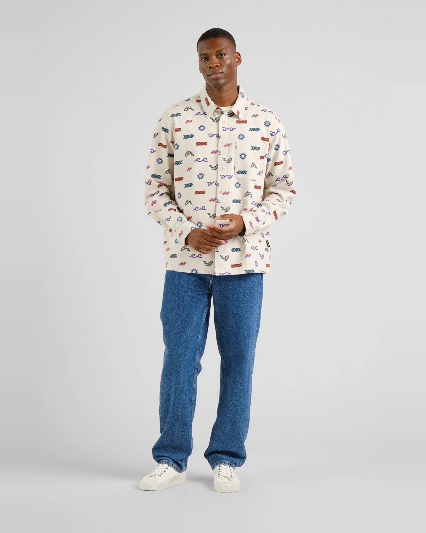 Hemd Rute Flannel Trout and Waves Off White – Ansicht 3