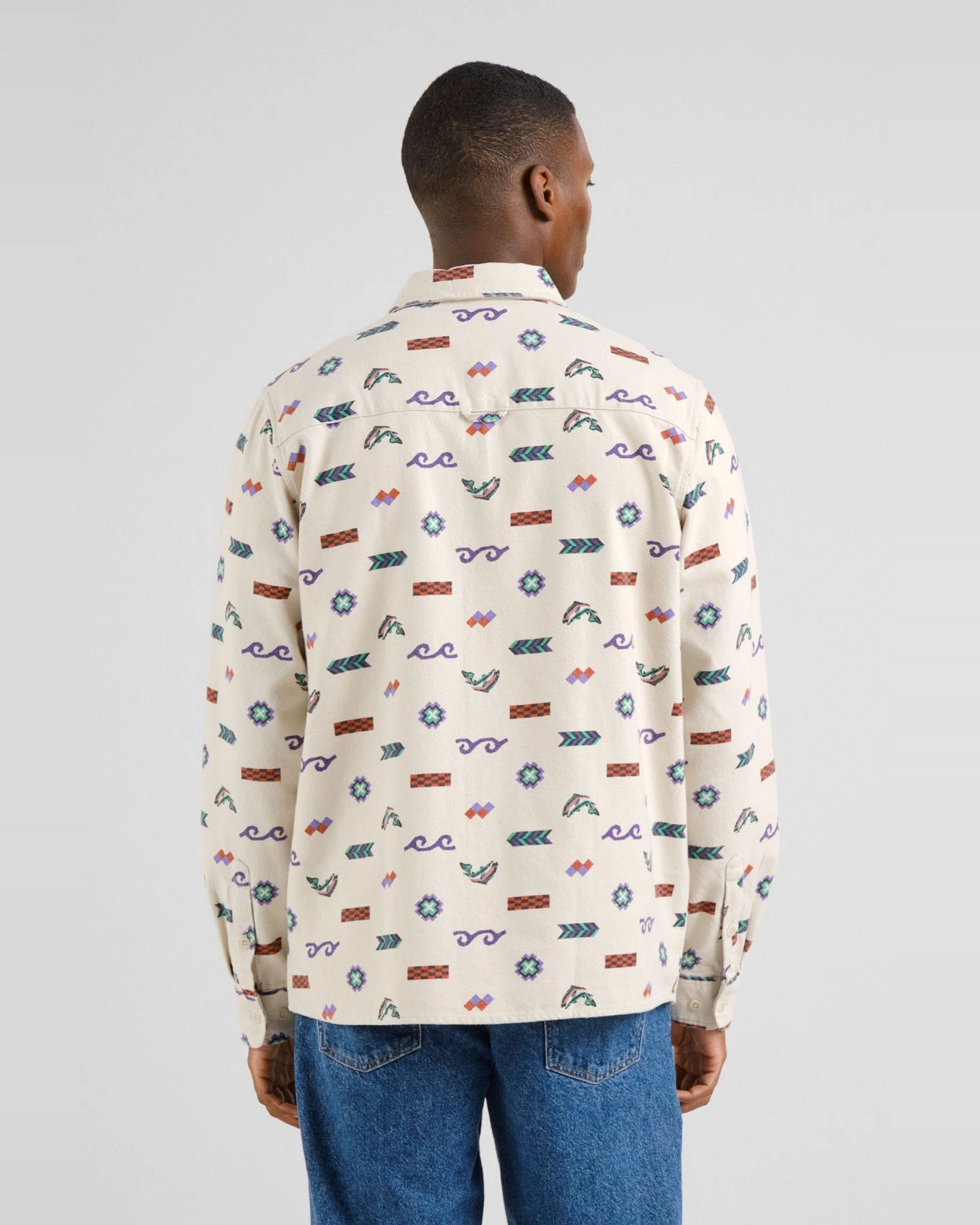 Hemd Rute Flannel Trout and Waves Off White – Ansicht 4