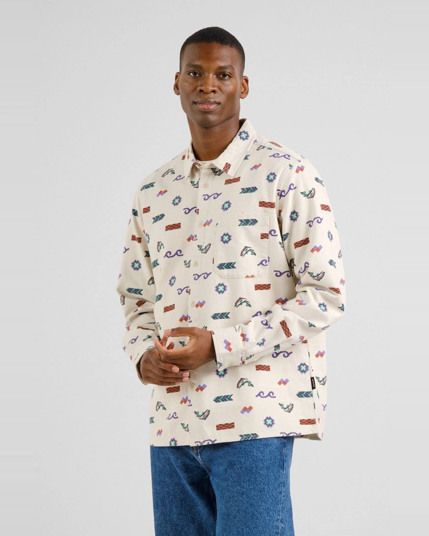 Hemd Rute Flannel Trout and Waves Off White – Ansicht 5