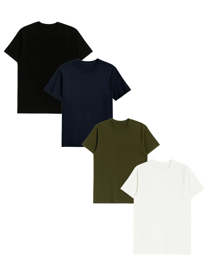 GORG Herren vegan Multipack 4x T-Shirts Schwarz/Navy Blau/Grape Leaf/Weiß