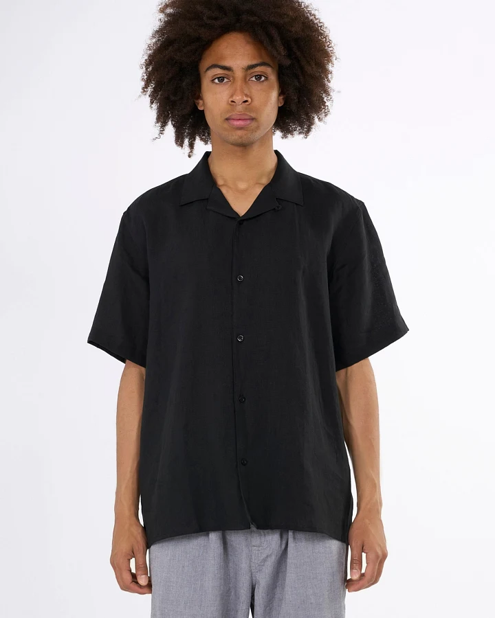KnowledgeCotton Apparel Herren vegan Hemd Mit Kurzen Ärmeln Box Fit Black Jet