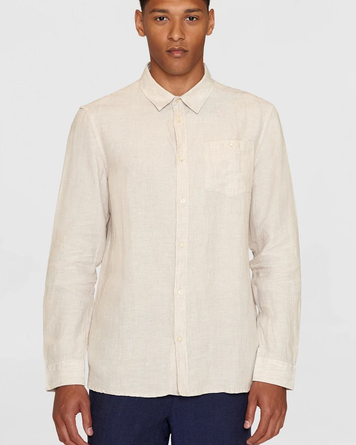 KnowledgeCotton Apparel Herren vegan Hemd Custom Fit Light Feather Gray