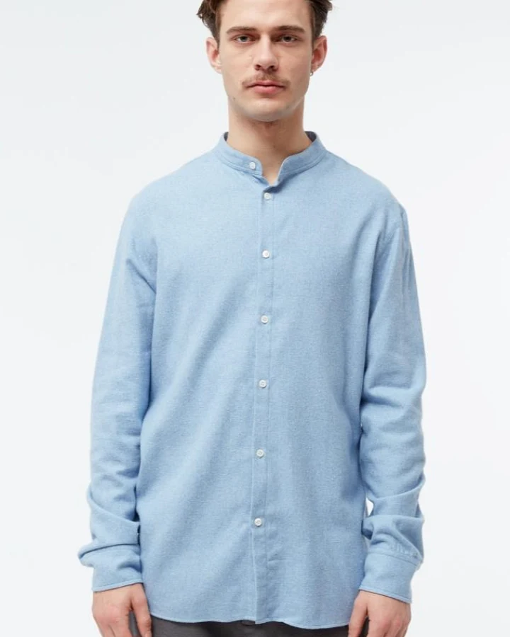 Givn Herren vegan Hemd Flanell Stehkragen Wes Hellblau