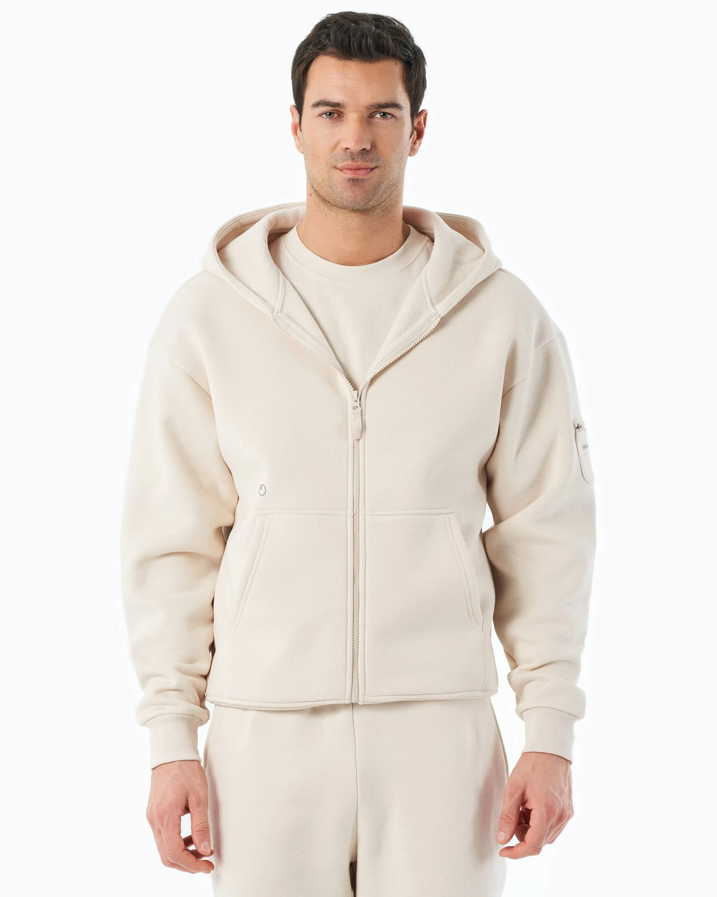 ORGANICATION Herren vegan Hoodie Mit Reißverschluss Jenna Cremefarben – Ansicht 2