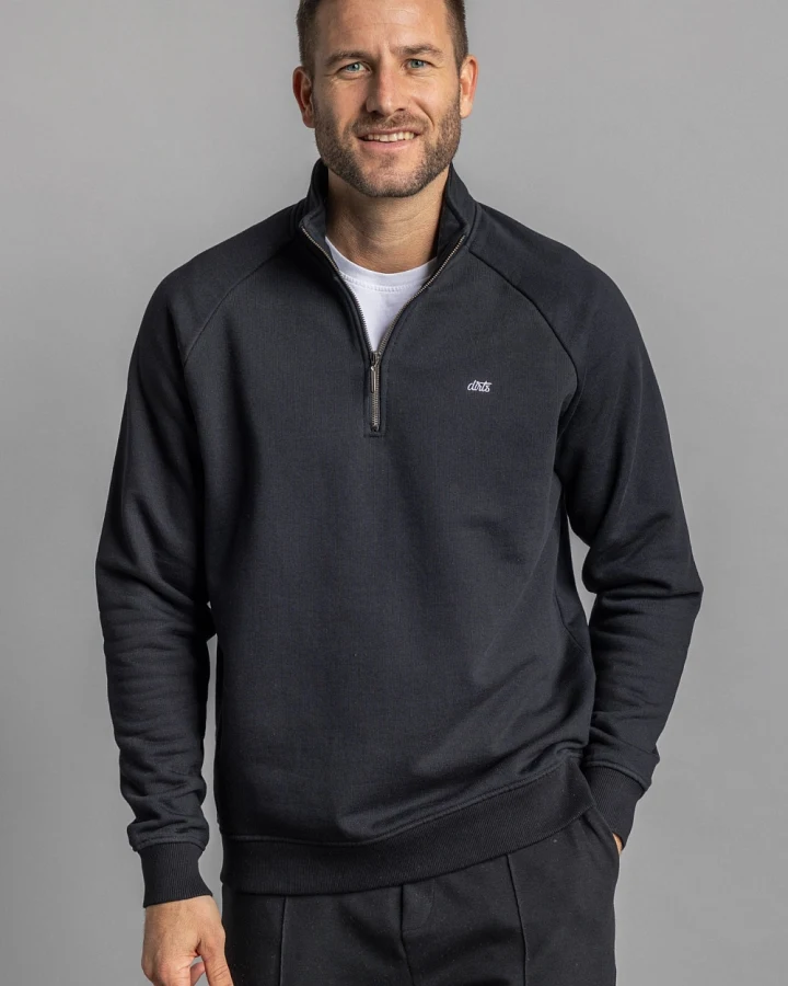 DIRTS Herren vegan Pullover Quarter Zip Raglan Schwarz