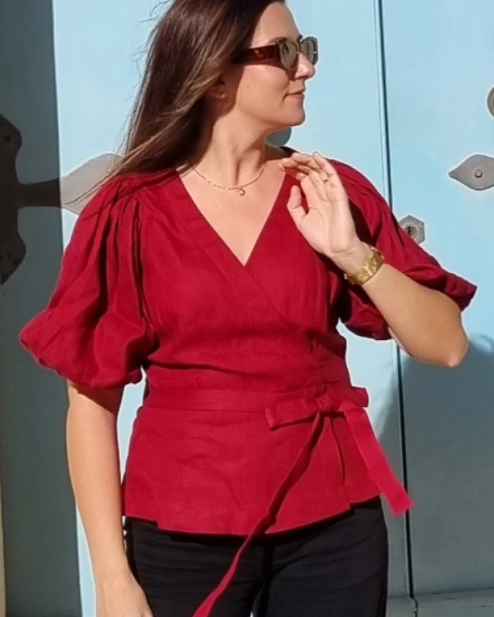 Amber Linen Damen vegan Wickeltop Usa Rot