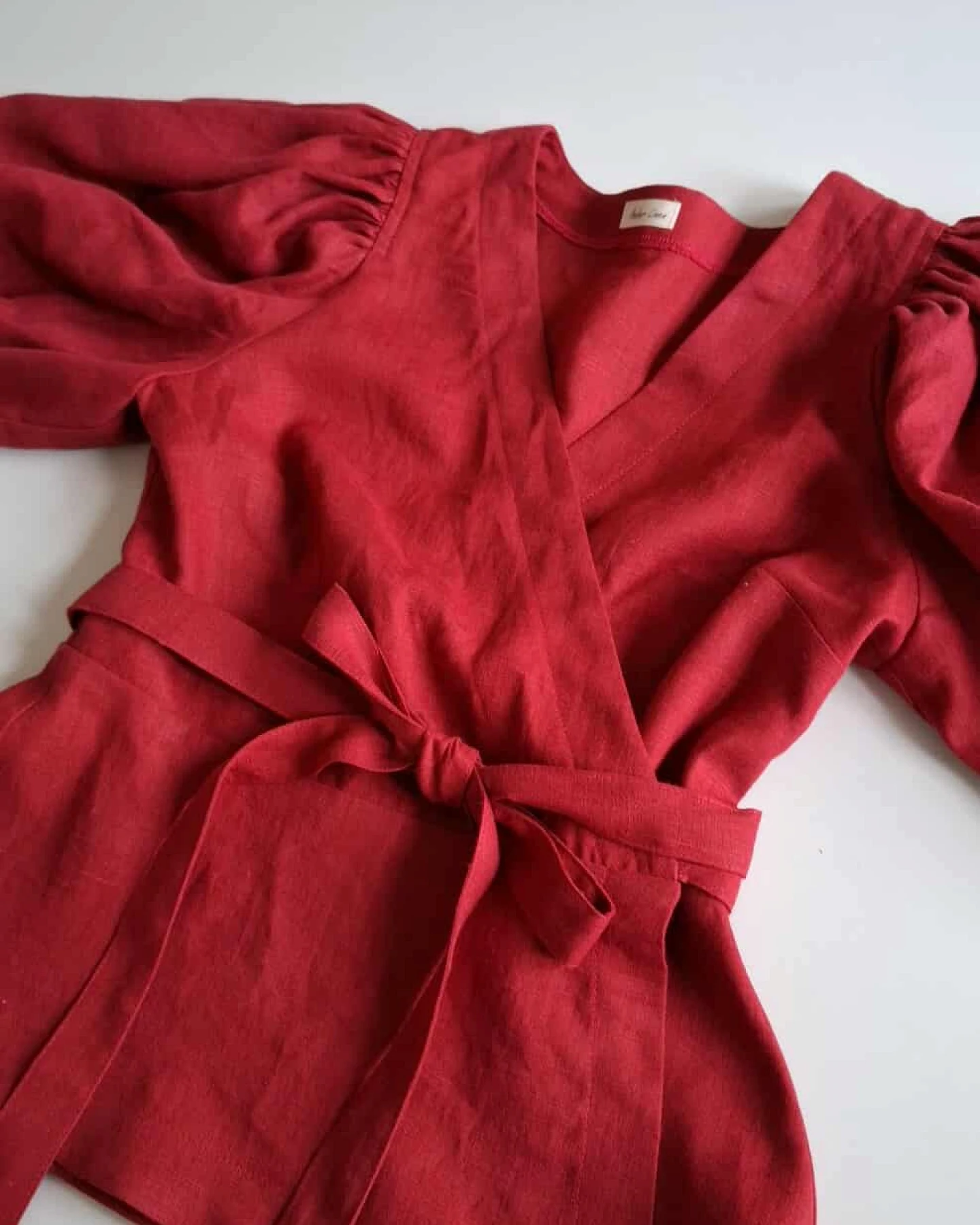 Amber Linen Damen vegan Wickeltop Usa Rot – Ansicht 2