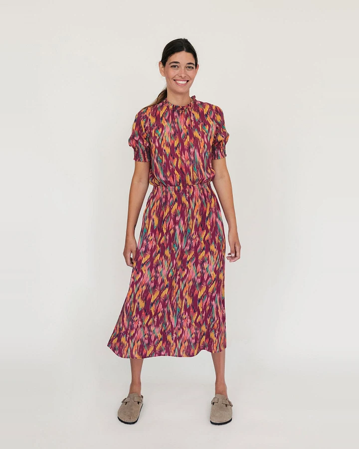 TWOTHIRDS Damen vegan Kleid Grassholm Ikat Print Rot