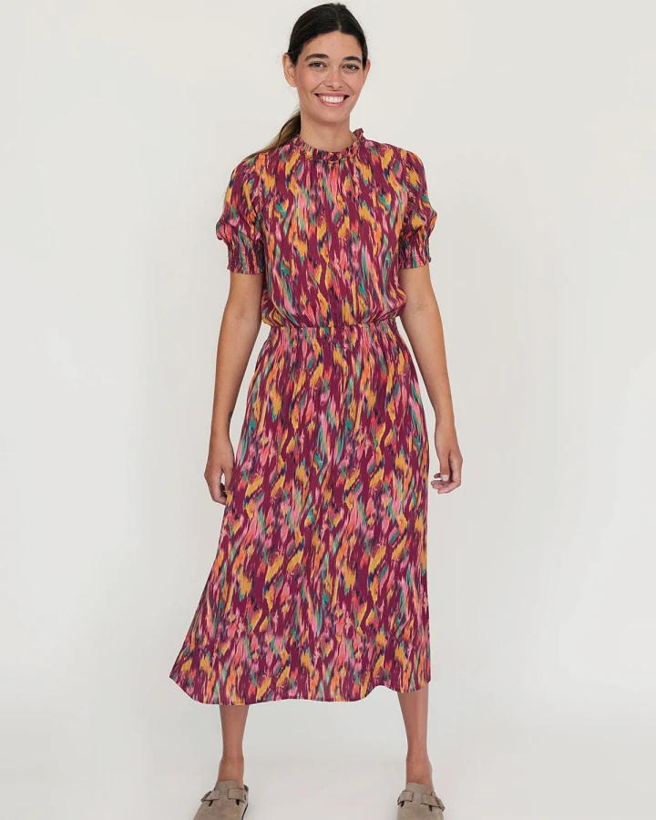 TWOTHIRDS Damen vegan Kleid Grassholm Ikat Print Rot