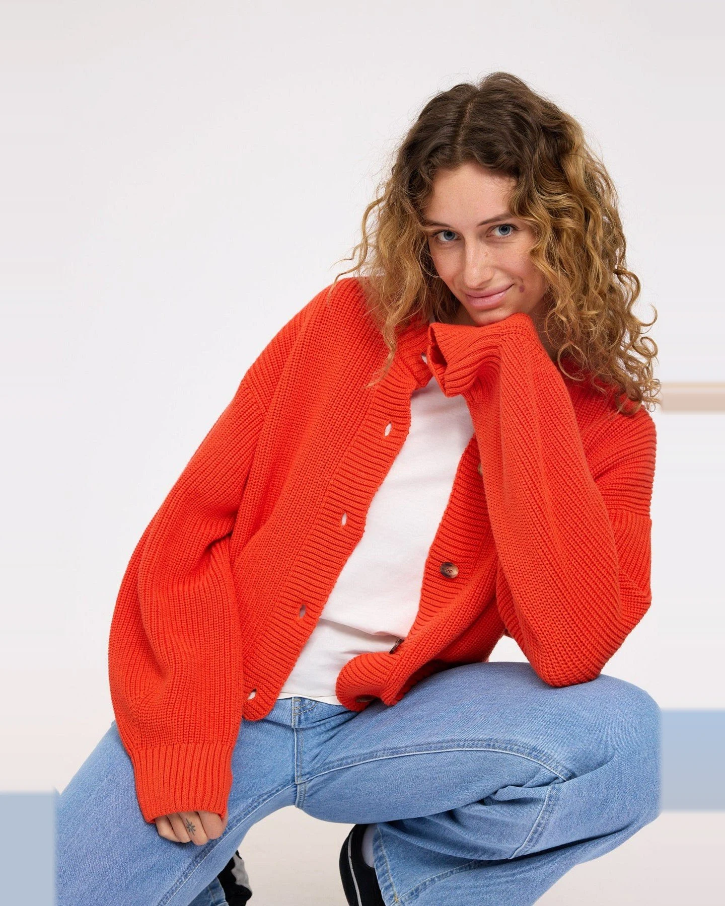 Strickjacke Chunky Knit Rot – Ansicht 3