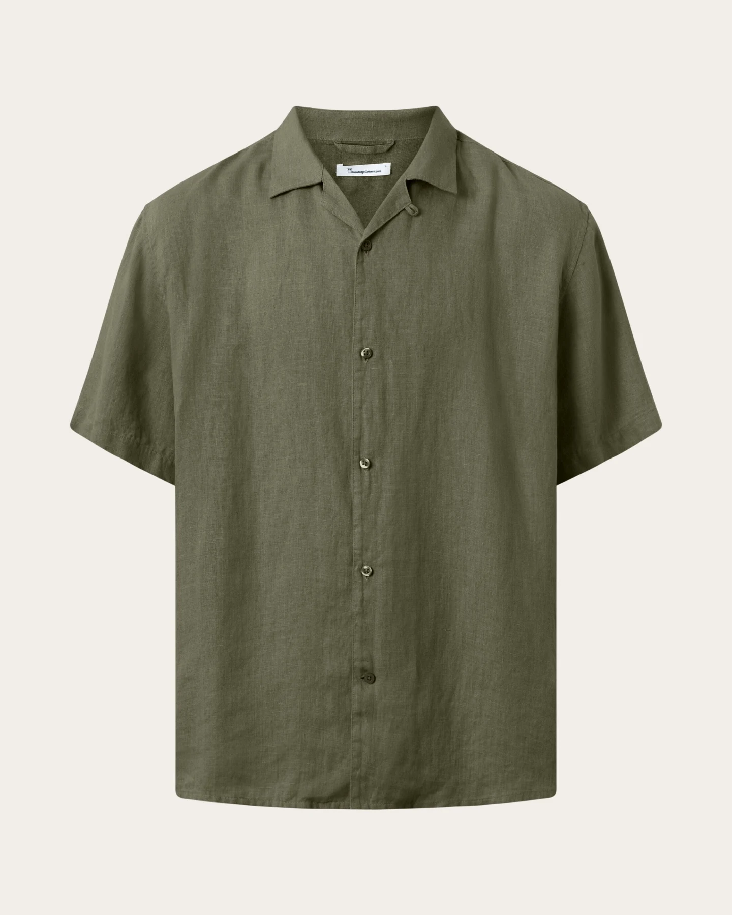 KnowledgeCotton Apparel Herren vegan Hemd Mit Kurzen Ärmeln Box Fit Burned Olive – Ansicht 2