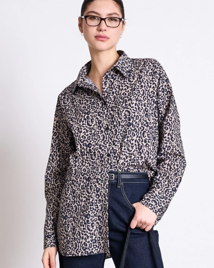 Bluse Oversized Mamro Leo Print Braun