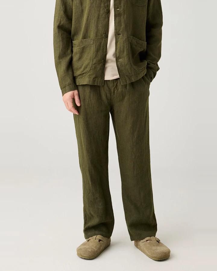 KnowledgeCotton Apparel Herren vegan Hose Lose Leinen Gebrannte Olive
