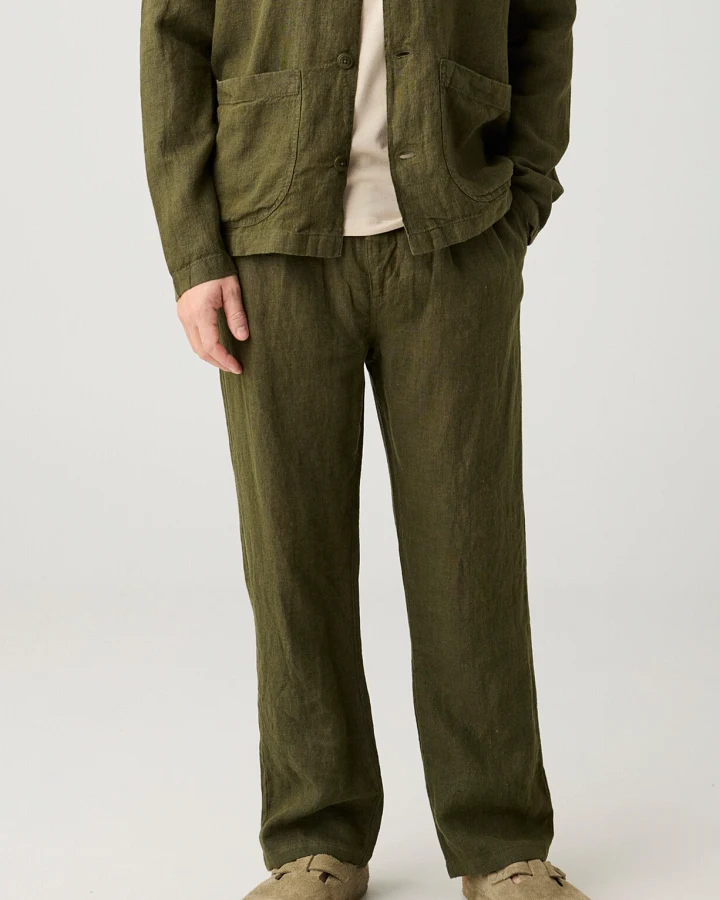 KnowledgeCotton Apparel Herren vegan Hose Lose Leinen Gebrannte Olive