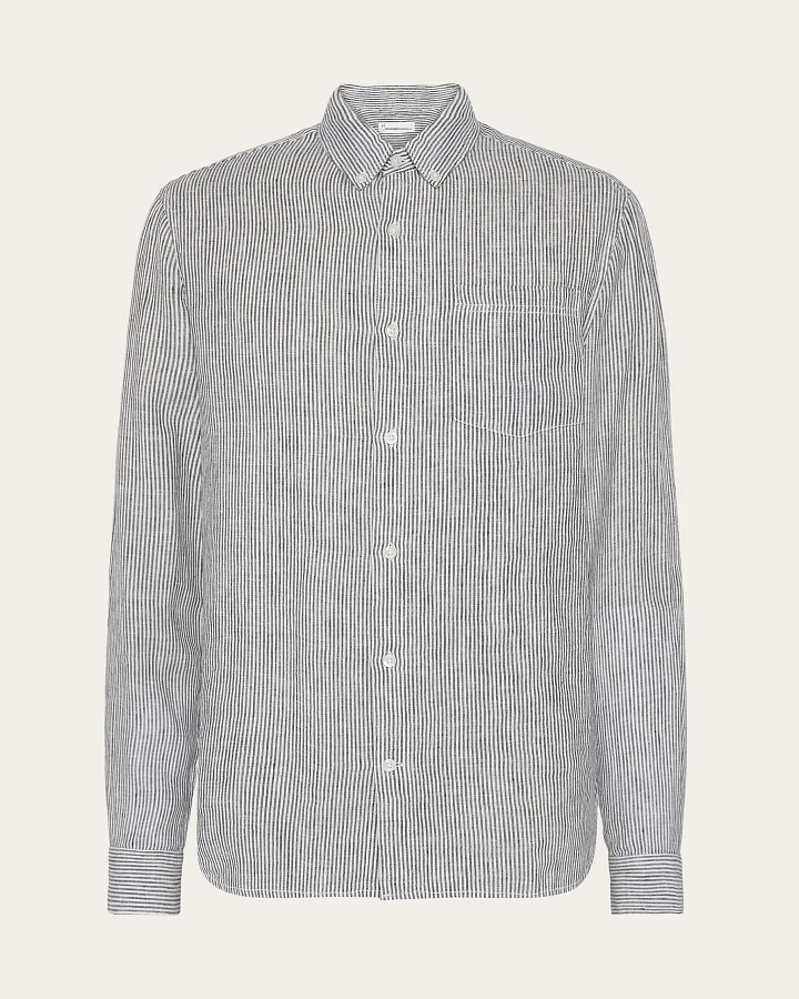 KnowledgeCotton Apparel Herren vegan Shirt Stripe Total Eclipse