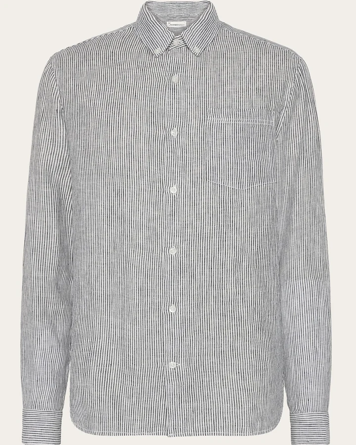 KnowledgeCotton Apparel Herren vegan Shirt Stripe Total Eclipse