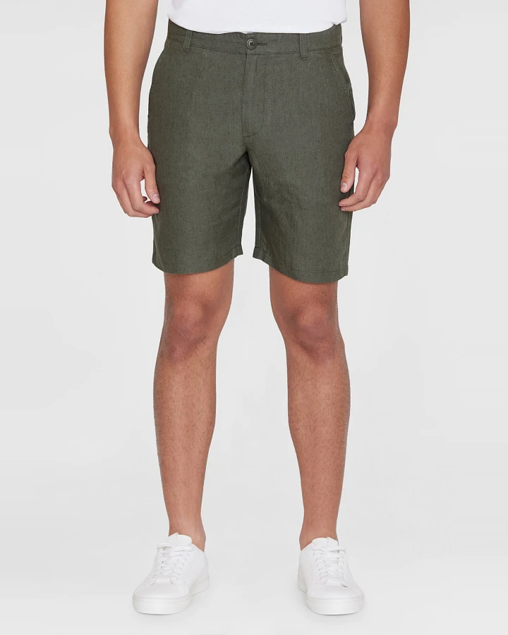 KnowledgeCotton Apparel Herren vegan Shorts Chuck Regular Leinen Gebrannte Olive